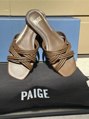 PAIGE Brown Braided Strap Slide Mules